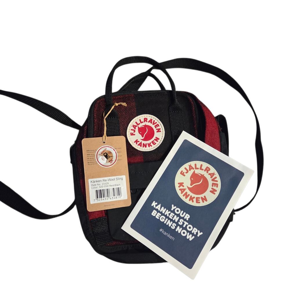 Fjallraven Kränken Re-Wool Sling Crossbody Bag in Red & Black Buffalo Plaid NEW - Picture 2 of 8